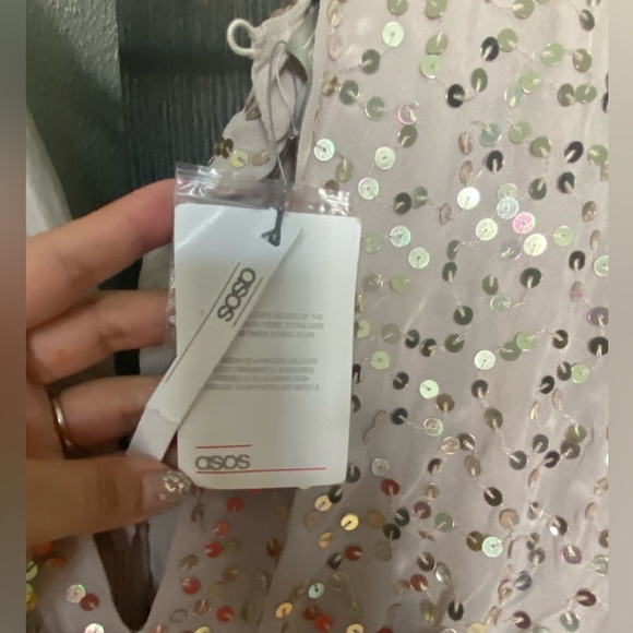 NWT ASOS DESIGN midi dress with batwing sleeve and wrap waist in scatter sequin - Picture 9 of 14